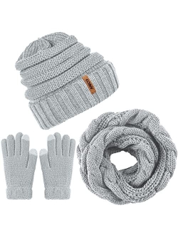 Aneco Winter Warm Knitted Scarf Beanie Hat and Gloves Set Men & Women's Soft Stretch Hat Scarf and Mitten Set