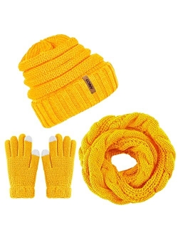 Aneco Winter Warm Knitted Scarf Beanie Hat and Gloves Set Men & Women's Soft Stretch Hat Scarf and Mitten Set