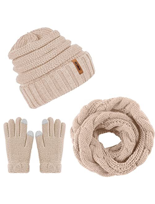 Aneco Winter Warm Knitted Scarf Beanie Hat and Gloves Set Men & Women's Soft Stretch Hat Scarf and Mitten Set