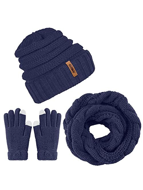 Aneco Winter Warm Knitted Scarf Beanie Hat and Gloves Set Men & Women's Soft Stretch Hat Scarf and Mitten Set