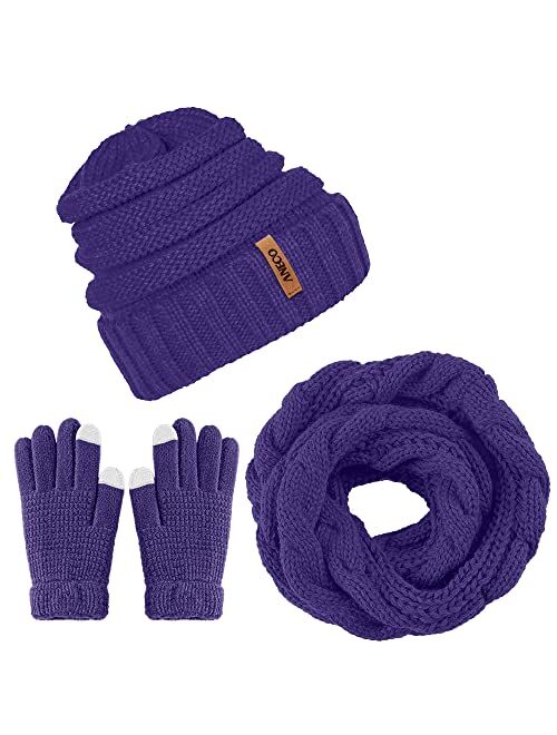 Aneco Winter Warm Knitted Scarf Beanie Hat and Gloves Set Men & Women's Soft Stretch Hat Scarf and Mitten Set