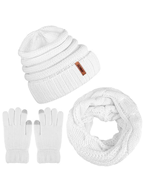 Aneco Winter Warm Knitted Scarf Beanie Hat and Gloves Set Men & Women's Soft Stretch Hat Scarf and Mitten Set