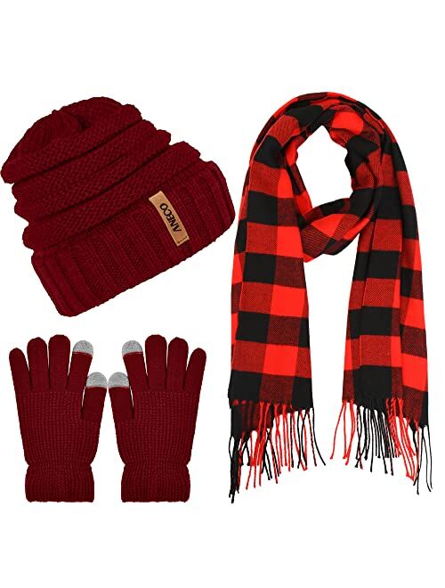 Aneco Winter Warm Knitted Scarf Beanie Hat and Gloves Set Men & Women's Soft Stretch Hat Scarf