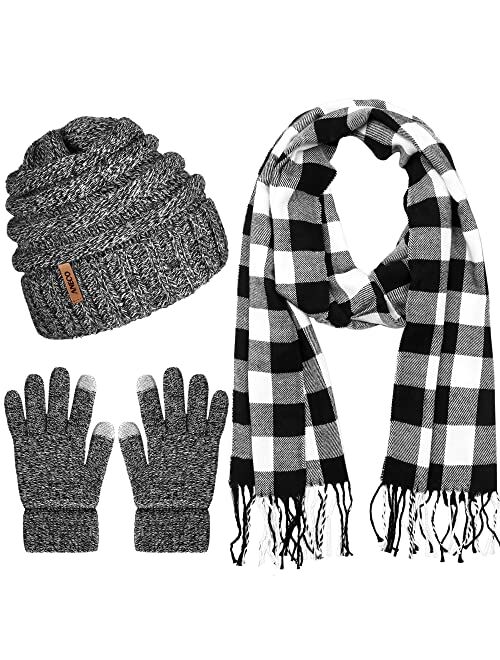 Aneco Winter Warm Knitted Scarf Beanie Hat and Gloves Set Men & Women's Soft Stretch Hat Scarf