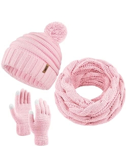 Aneco Winter Warm Knitted Scarf Beanie Hat and Gloves Set Men & Women's Soft Stretch Hat Scarf and Mitten Set