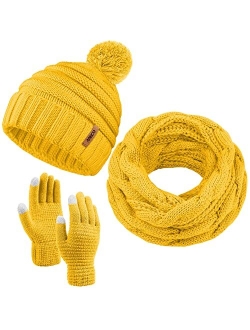 Aneco Winter Warm Knitted Scarf Beanie Hat and Gloves Set Men & Women's Soft Stretch Hat Scarf and Mitten Set