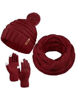 Aneco Winter Warm Knitted Scarf Beanie Hat and Gloves Set Men & Women's Soft Stretch Hat Scarf and Mitten Set