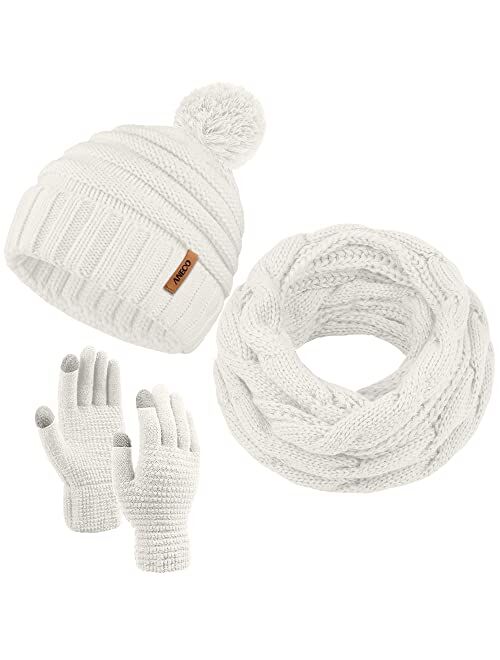 Aneco Winter Warm Knitted Scarf Beanie Hat and Gloves Set Men & Women's Soft Stretch Hat Scarf and Mitten Set