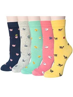 Chalier 5 Pairs Womens Funny socks Cozy Cute Printed Patterned Fun Socks Novelty Cat Socks for Women Gifts