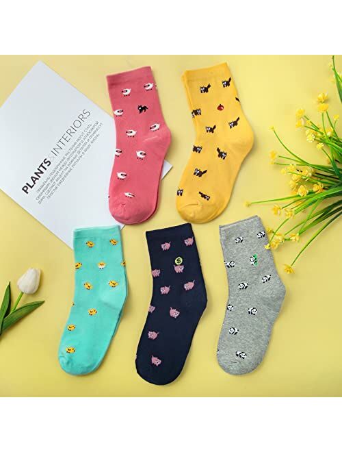 Chalier 5 Pairs Womens Funny socks Cozy Cute Printed Patterned Fun Socks Novelty Cat Socks for Women Gifts