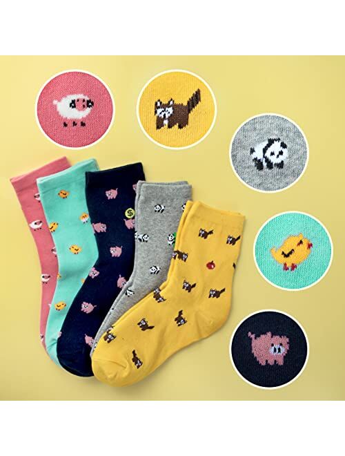 Chalier 5 Pairs Womens Funny socks Cozy Cute Printed Patterned Fun Socks Novelty Cat Socks for Women Gifts