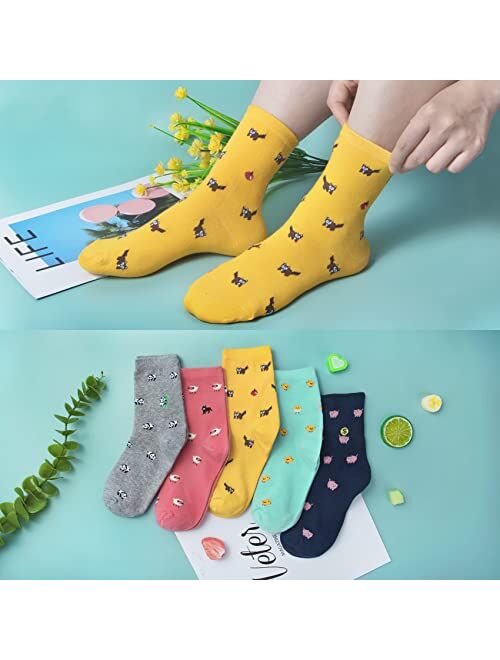 Chalier 5 Pairs Womens Funny socks Cozy Cute Printed Patterned Fun Socks Novelty Cat Socks for Women Gifts