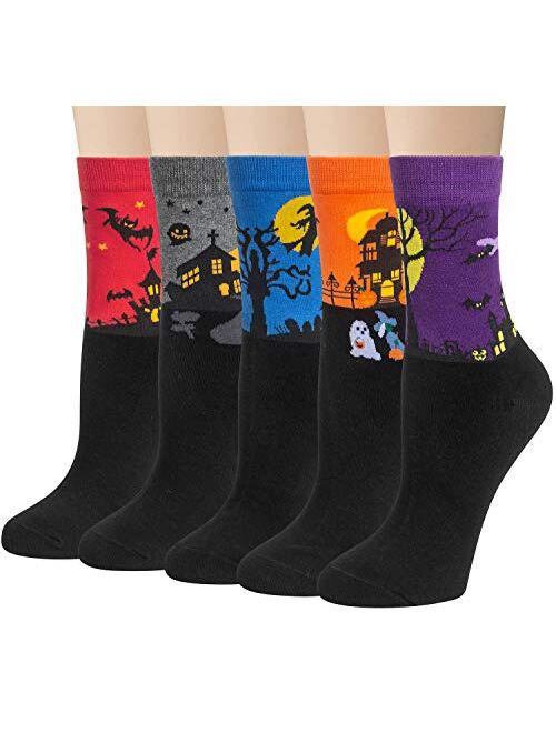 Chalier 5 Pairs Womens Funny socks Cozy Cute Printed Patterned Fun Socks Novelty Cat Socks for Women Gifts