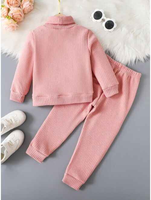 Shein Toddler Girls Turtleneck Thermal Lined Pullover & Sweatpants