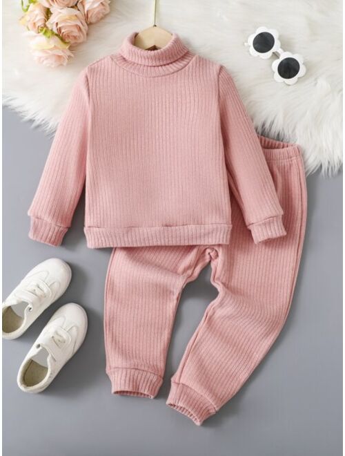 Shein Toddler Girls Turtleneck Thermal Lined Pullover & Sweatpants