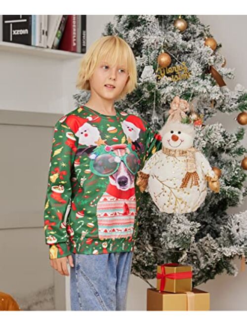 Lovekider Kids Ugly Christmas Sweater Shirt Funny 3D Xmas Pullover Sweatshirt Inner Fleece Size 4-16