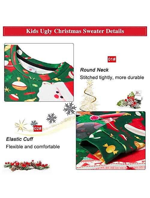 Lovekider Kids Ugly Christmas Sweater Shirt Funny 3D Xmas Pullover Sweatshirt Inner Fleece Size 4-16