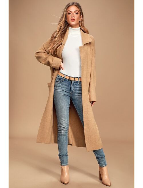 Lulus Staying Classy Tan Knit Coatigan