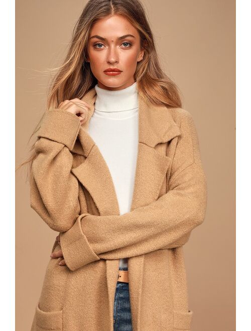 Lulus Staying Classy Tan Knit Coatigan