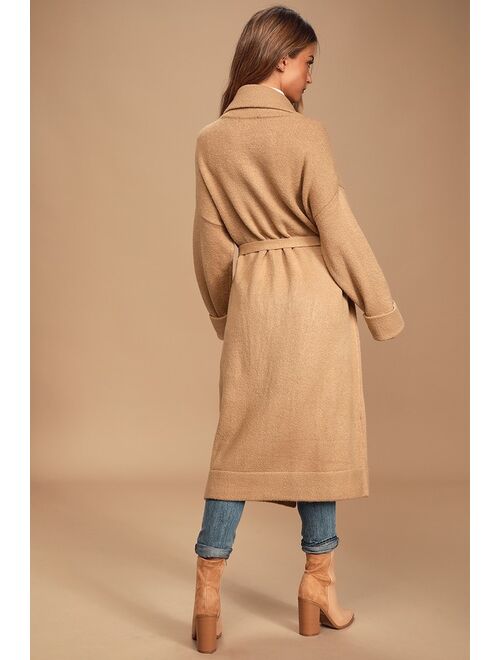 Lulus Staying Classy Tan Knit Coatigan