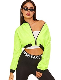 Women's Long Sleeve Lightweight Crop Bomber Jacket