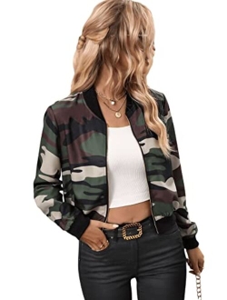 Women's Long Sleeve Lightweight Crop Bomber Jacket