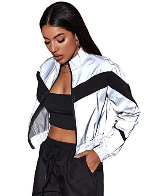 Floerns Women's Long Sleeve Lightweight Crop Bomber Jacket