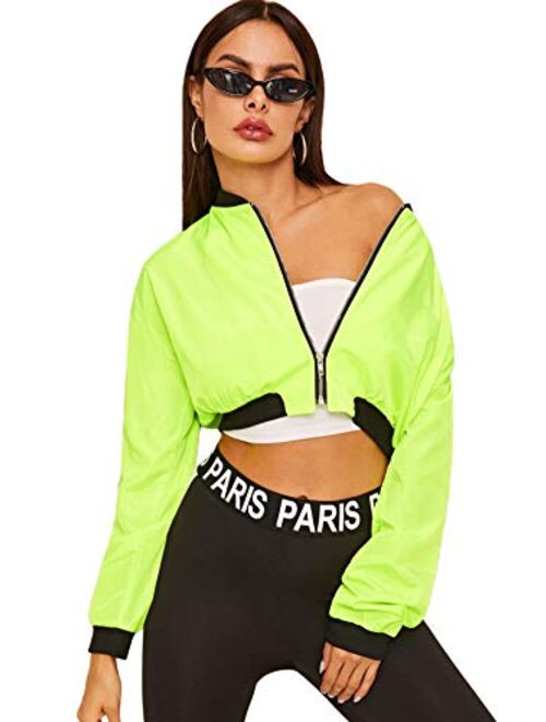 Floerns Women's Long Sleeve Lightweight Crop Bomber Jacket