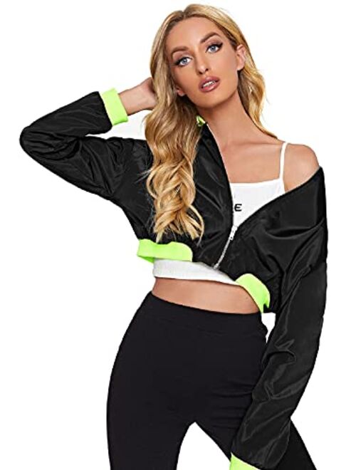 Floerns Women's Long Sleeve Lightweight Crop Bomber Jacket