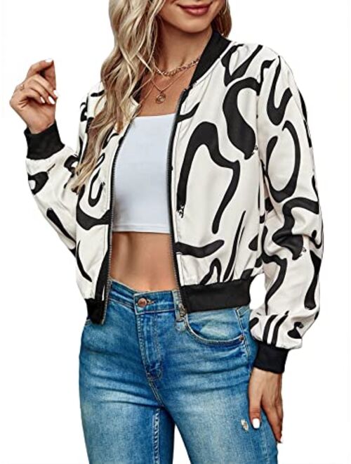 Floerns Women's Long Sleeve Lightweight Crop Bomber Jacket