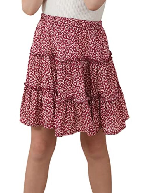 GORLYA Girls Ruffle Floral Boho Flowy Cute Tiered Short Mini Skater Skirts 4-14T