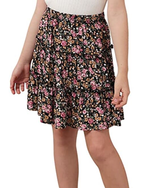 GORLYA Girls Ruffle Floral Boho Flowy Cute Tiered Short Mini Skater Skirts 4-14T