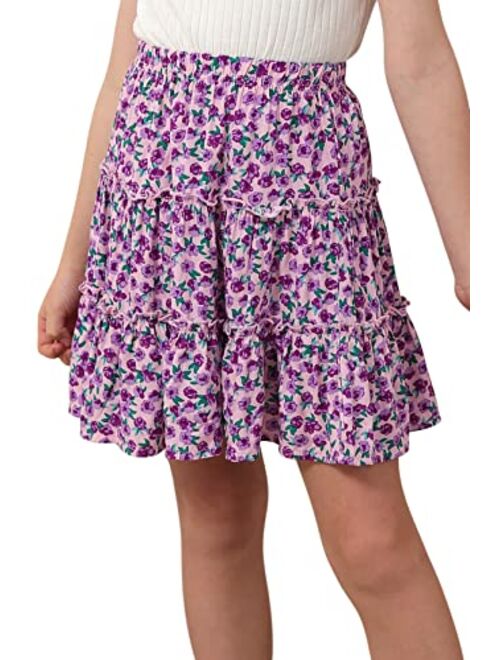 GORLYA Girls Ruffle Floral Boho Flowy Cute Tiered Short Mini Skater Skirts 4-14T