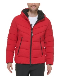 Men's Chevron Stretch Jacket With Sherpa Lined Hood