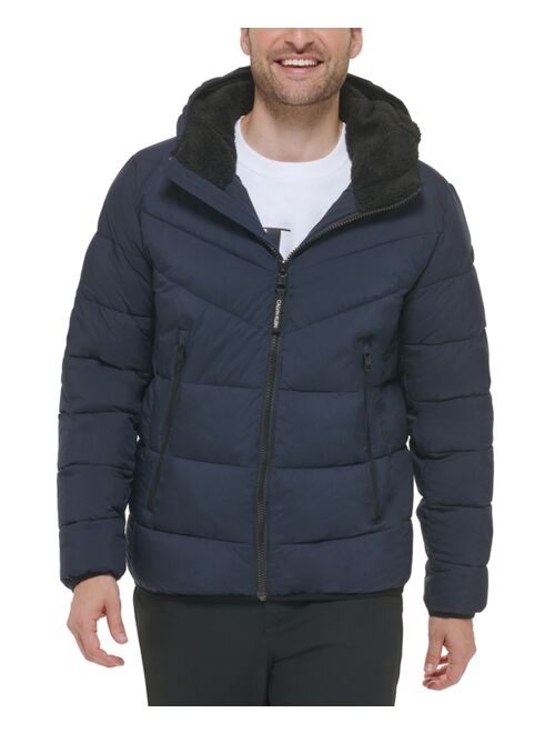 CALVIN KLEIN Men's Chevron Stretch Jacket With Sherpa Lined Hood