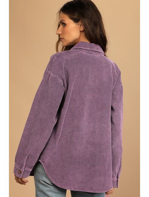 Lulus Take the Chill Off Lavender Corduroy Shacket