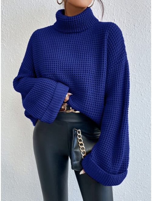 Shein Turtleneck Drop Shoulder Waffle Knit Sweater