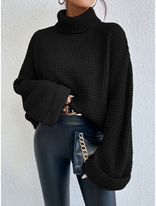 Shein Turtleneck Drop Shoulder Waffle Knit Sweater