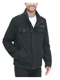 Men's Washed Cotton Two Pocket Sherpa Lined Military Jacket