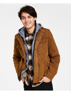 Mens Sherpa Lined Two Pocket Hooded Trucker Jacket