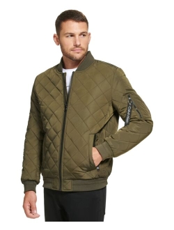 Men's Quilted Baseball Jacket with Rib-Knit Trim