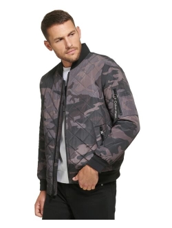 Men's Quilted Baseball Jacket with Rib-Knit Trim