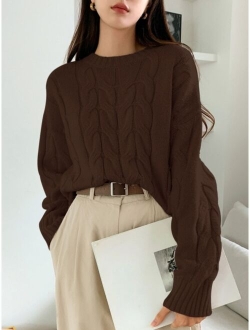 Solid Cable Knit Drop Shoulder Sweater