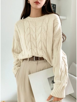 Solid Cable Knit Drop Shoulder Sweater