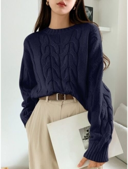 Solid Cable Knit Drop Shoulder Sweater