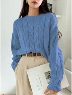 Solid Cable Knit Drop Shoulder Sweater