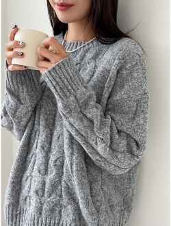 Solid Cable Knit Drop Shoulder Sweater