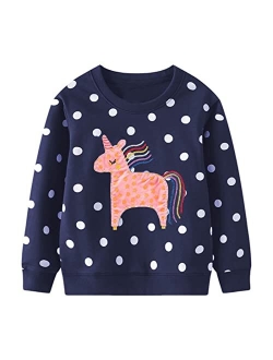 Homagic2we Toddler Girl Sweatshirt Kids Fall Casual Applique Pullover Cotton Adorable Long Sleeve Shirt Tops