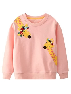 Homagic2we Toddler Girl Sweatshirt Kids Fall Casual Applique Pullover Cotton Adorable Long Sleeve Shirt Tops