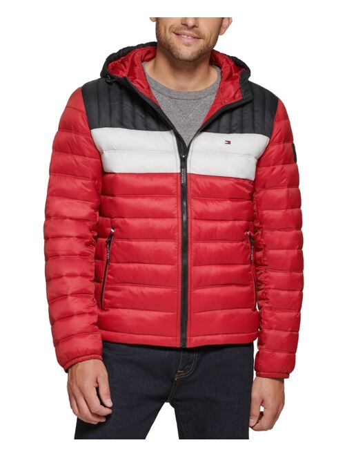 TOMMY HILFIGER Men's Quilted Color Blocked Hooded Puffer Jacket